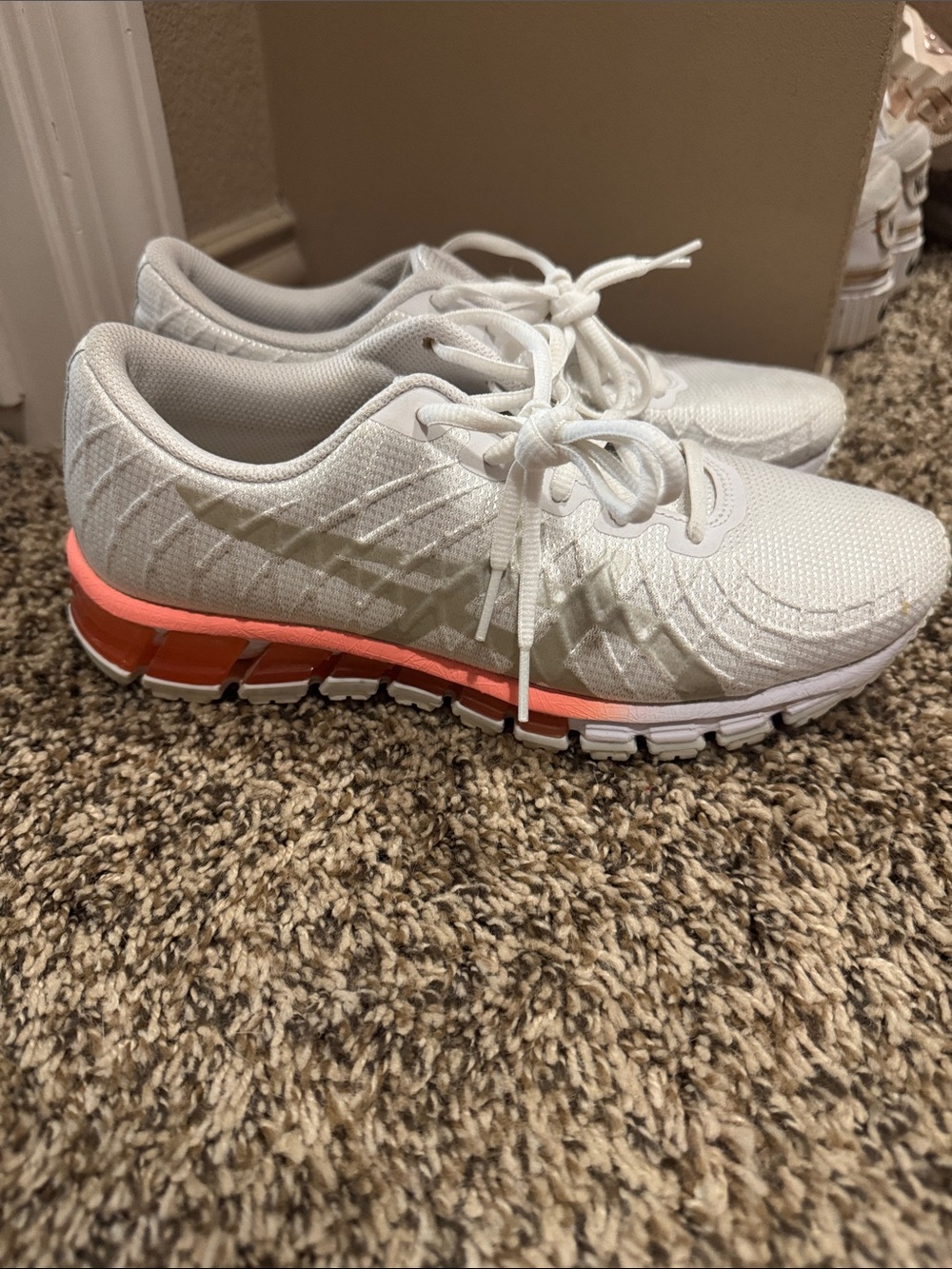 Asics Women's White Athletic Shoes with Coral Accent - Picture 3 of 4